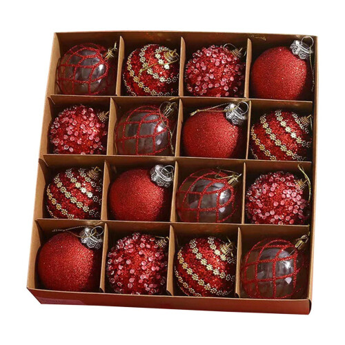 Red Sparkling Christmas Ball Set Plastic 12 pcs
