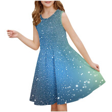 Ärmelloses Paillettenkleid für Mädchen, Sommer, ärmellos, Rundhalsausschnitt, tailliert