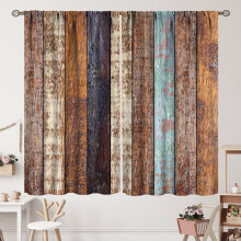 Rideaux de porte de grange, motif planches de bois bleu-gris, 2 panneaux