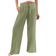 Women's Cotton Palazzo Pants Elastic Waist Green S-3XL