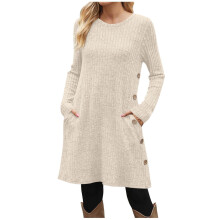 Beige sweaterkjole med lommer til kvinder XL