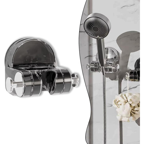 Suction Cup Shower Rack Black Adjustable Non-Perforated