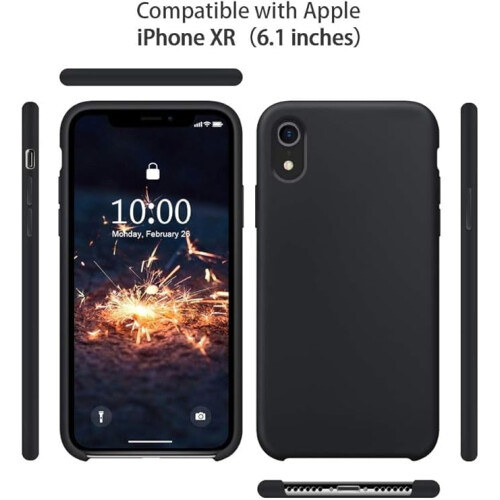 iPhone XR silikonskal svart flytande mjukt mikrofiberfoder