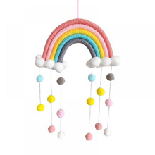 Bohemian hand-woven rainbow tapestry wall hanging with pom