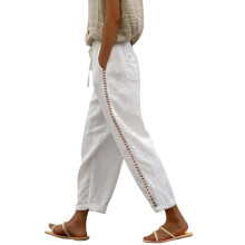 Women's Elastic Waist Crop Pants with Pockets and