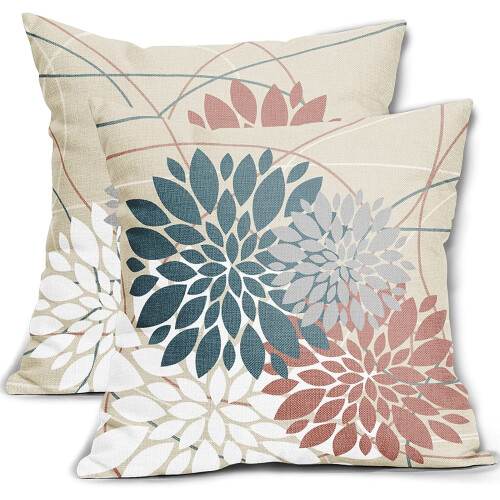Fodere per cuscini floreali in lino, set da 2 pezzi, 45x45 cm (18x18 pollici).