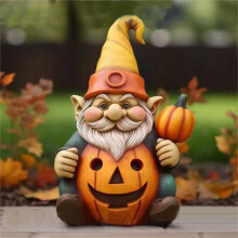 Statue de citrouille d'Halloween en résine, figurine d'elfe citrouille avec