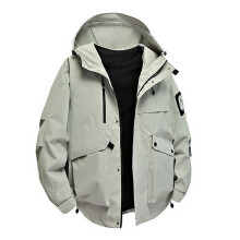 Men's Solid Color Hooded Utility Jacket Water-Resistant