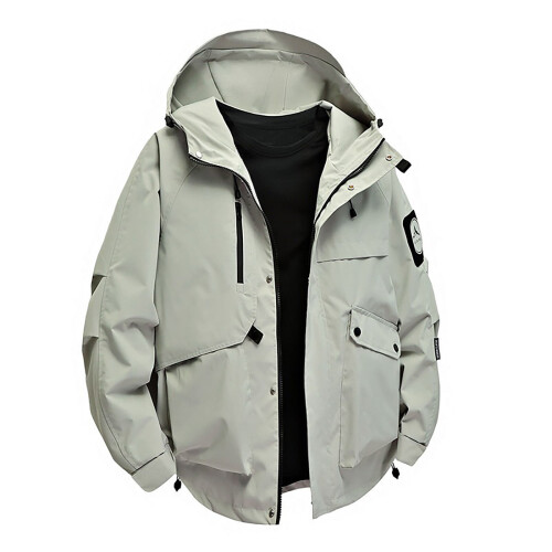Men's Solid Color Hooded Utility Jacket Water-Resistant