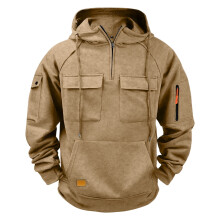 Sweat-shirt à capuche à manches longues et fermeture éclair quart de zip pour homme
