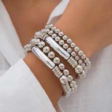 Set di braccialetti da donna a strati con perline in lega e cordino elastico (5 pezzi)