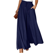 Gonna-pantalone casual da donna blu navy con elastico in vita e gamba larga