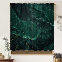 Dark Green Marble Curtains Modern Luxury Blackout Rod