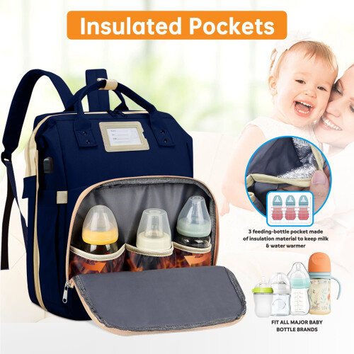 Waterproof Diaper Bag Backpack Black with Changing Pad 2