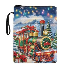 Pochette de livre en polyester à motif de train de Noël, 8,66 x