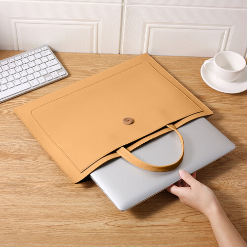 PU Leather Laptop Bag Waterproof A4 Folder Brown