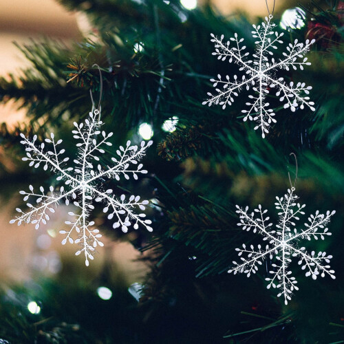 Glitter Snowflake Ornaments Set Silver 3pcs