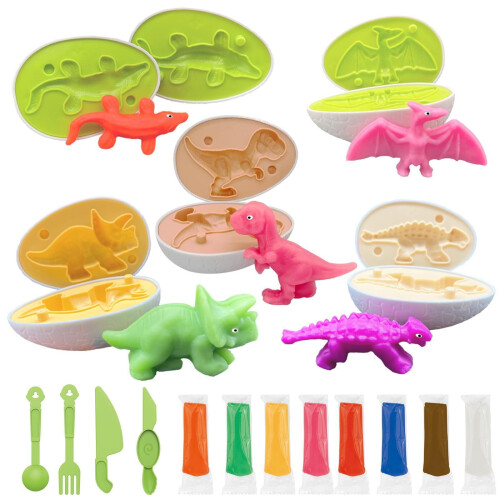 Dinosaur Playdough Egg Set with Molds for Kids