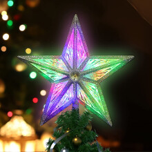 Christmas Star Tree Topper 8 inch Golden Glitter with 10