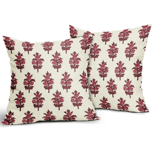 Conjunto de 2 capas de almofada florais em tom bordô, 40x40cm (16x16 polegadas). 1