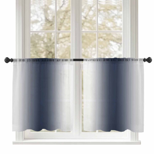 Navy and White Gradient Sheer Curtains 52x54 Rod Pocket