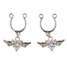 Angel Wing Heart Dangle Nipple Jewelry White 1 Pair