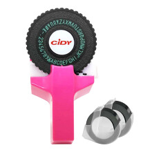 Manual Embossing Label Maker Pink with Tape Cutter 2 Tapes