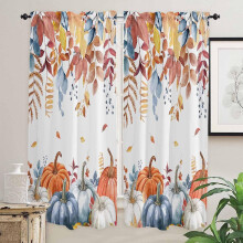 Pumpkin Tier Curtains Watercolor Blue Orange 2 Panels 52x84
