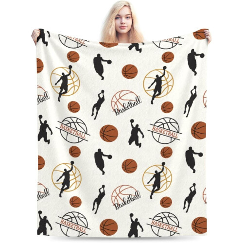 Manta de lã macia e aconchegante com estampa de basquete, 127 x 152 cm (50 x 60 polegadas). 2