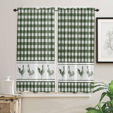 Küchengardinen im Landhausstil mit Hahn-Motiv, 2 Paneele, 42 x 63 Zoll (ca. 107 x 160 cm) Stange
