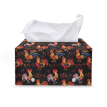 Boîte à mouchoirs rectangulaire en similicuir avec boutons, motif coq