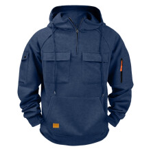 Sweat-shirt à capuche à manches longues et fermeture éclair quart de zip pour homme