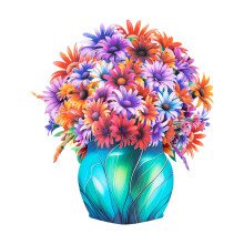 3D Handmade Pop-Up Vase Greeting Card with Paper Flowers, 1