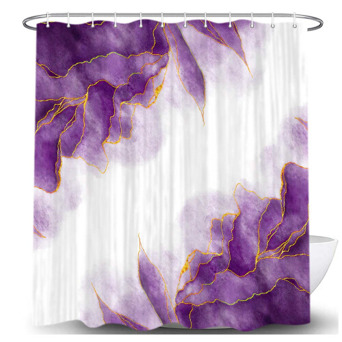Cortina de chuveiro de mármore roxo e dourado 72x72 polegadas 1
