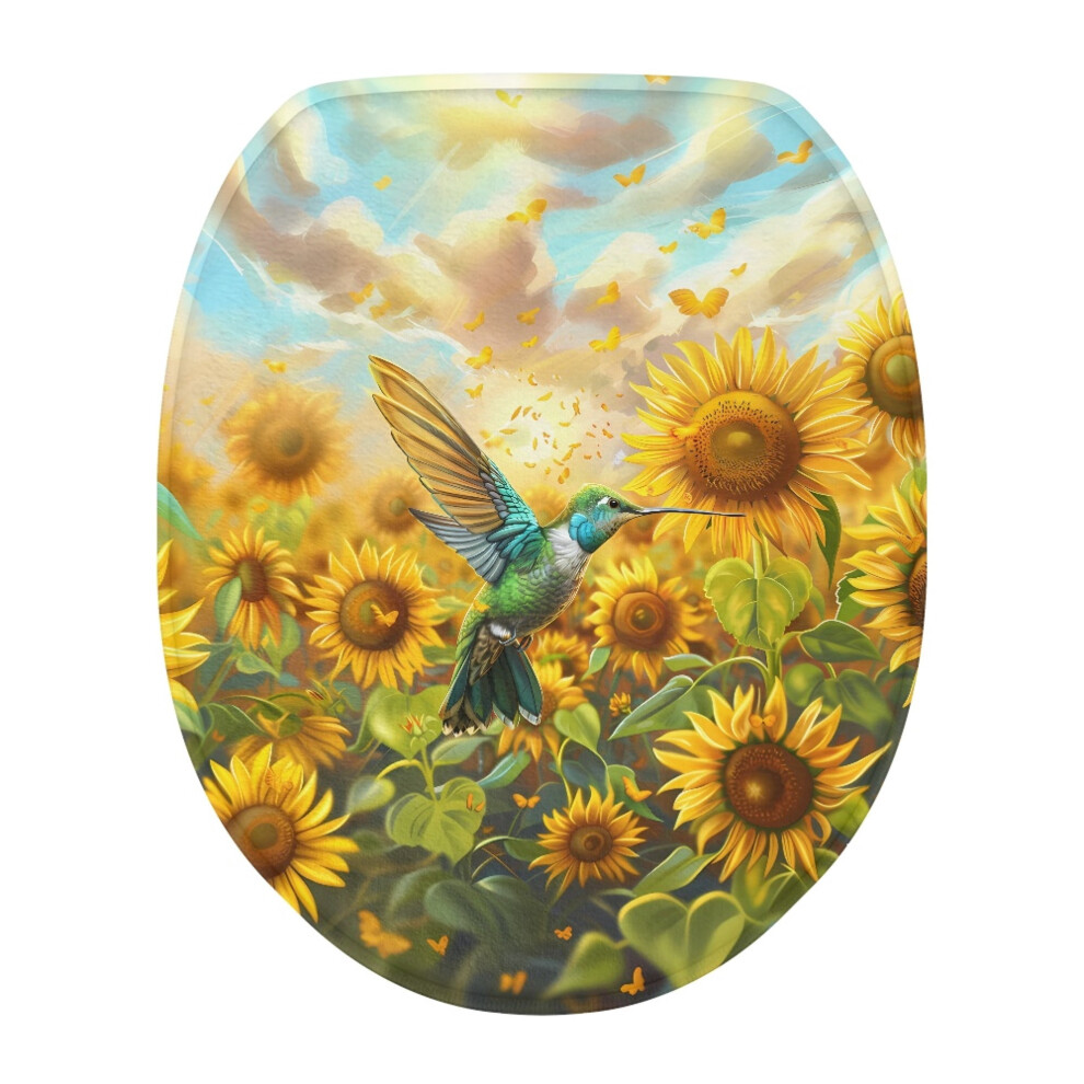 Sunflower Hummingbird Toilet Lid Cover For Round Toilets 9178400874758