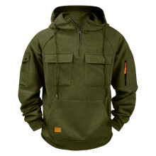 Sweat-shirt à capuche à manches longues et fermeture éclair quart de zip pour homme