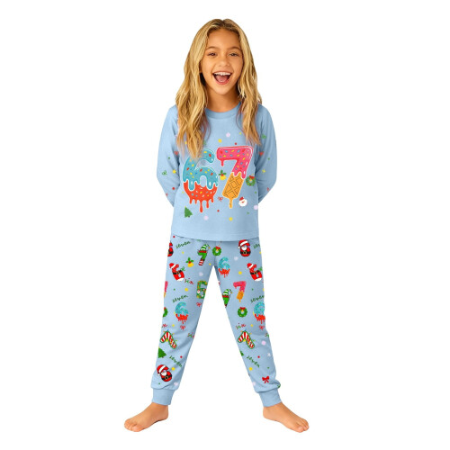Julepyjamas Familiesæt Lyseblå 2-delt 2