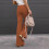 Women's Flared Trousers Orange Solid Color Casual Pants 7