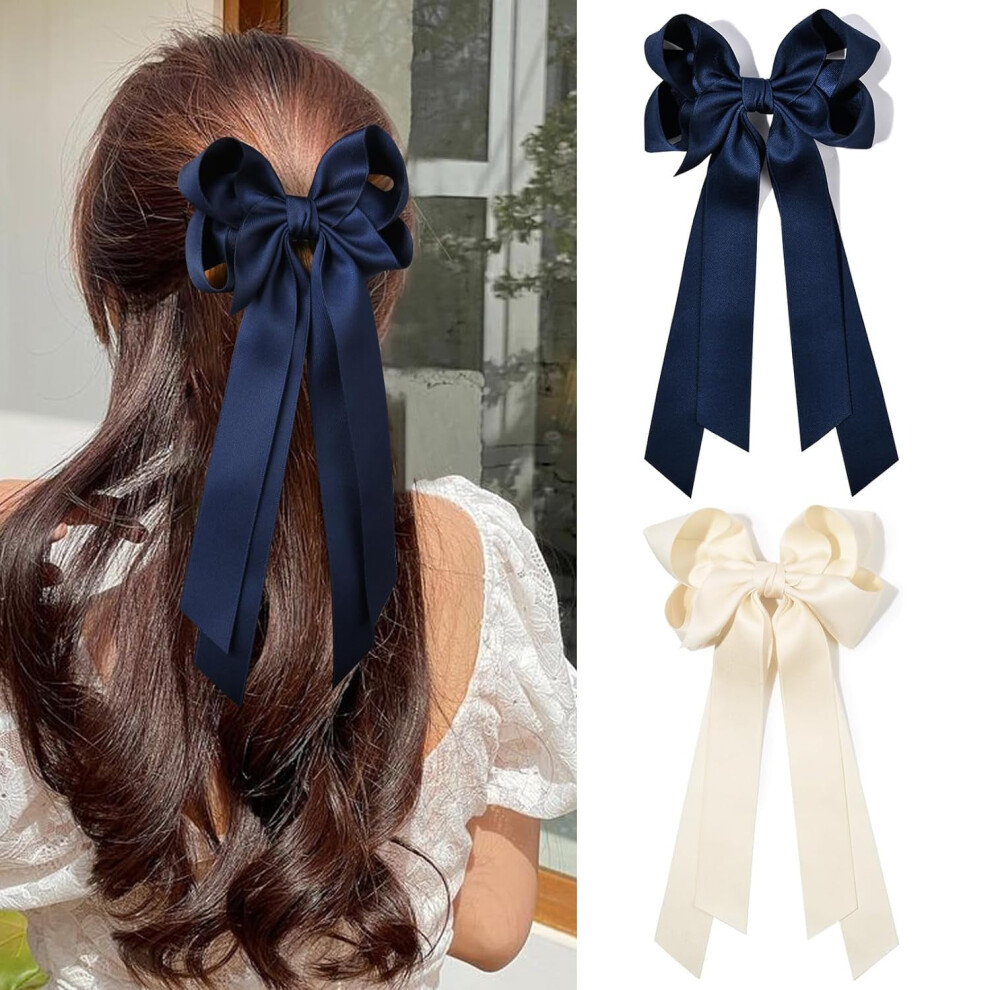 Silky Satin Hair Bows with Metal Clips 2PCS
