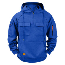 Sweat-shirt à capuche à manches longues et fermeture éclair quart de zip pour homme