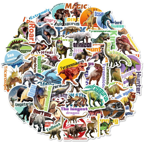Dinosaur Stickers Pack - Realistic Jurassic Cartoon Design,