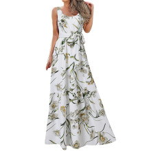 Women's Floral Print Sleeveless Long Maxi Dress