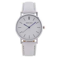 Men's Quartz Watch Silver Case White Dial Leather Strap