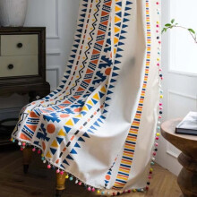 Bohemian Cotton Linen Curtain Semi-Blackout with Pom Pom