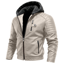Jaqueta de couro masculina estilo motociclista, cáqui, tamanho M