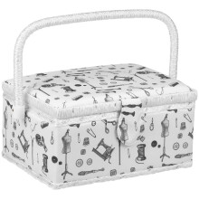 Wooden sewing basket with double layer, removable tray, and