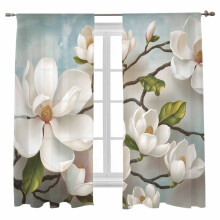Sheer Curtains Magnolia Farmhouse White Floral Voile 52"W x