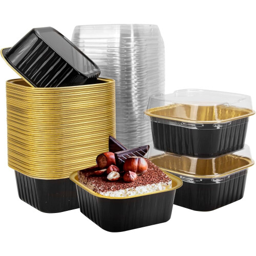 Mini Square Baking Cups with Lids 50 Pcs 5oz Aluminum Foil