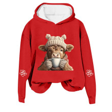 Felpa con cappuccio a stampa mucca rossa, taglia XL da donna