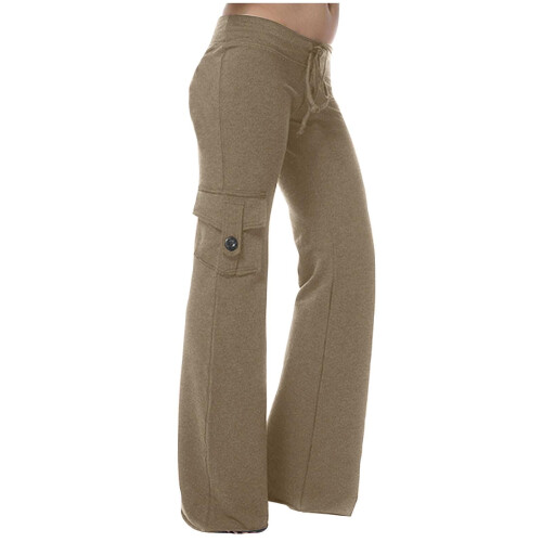 Dame cargoleggings med elastisk midje og lommer brun 2